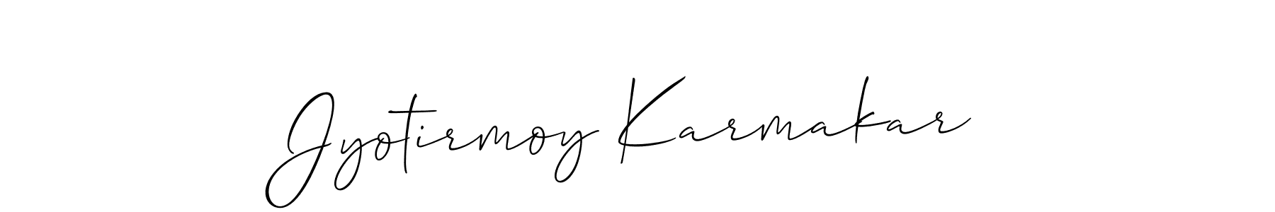 How to make Jyotirmoy Karmakar name signature. Use Allison_Script style for creating short signs online. This is the latest handwritten sign. Jyotirmoy Karmakar signature style 2 images and pictures png
