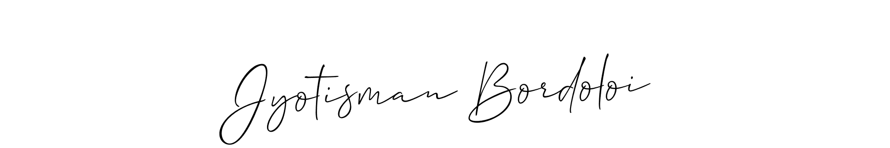 It looks lik you need a new signature style for name Jyotisman Bordoloi. Design unique handwritten (Allison_Script) signature with our free signature maker in just a few clicks. Jyotisman Bordoloi signature style 2 images and pictures png