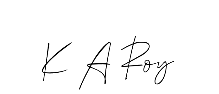 The best way (Allison_Script) to make a short signature is to pick only two or three words in your name. The name K A Roy include a total of six letters. For converting this name. K A Roy signature style 2 images and pictures png