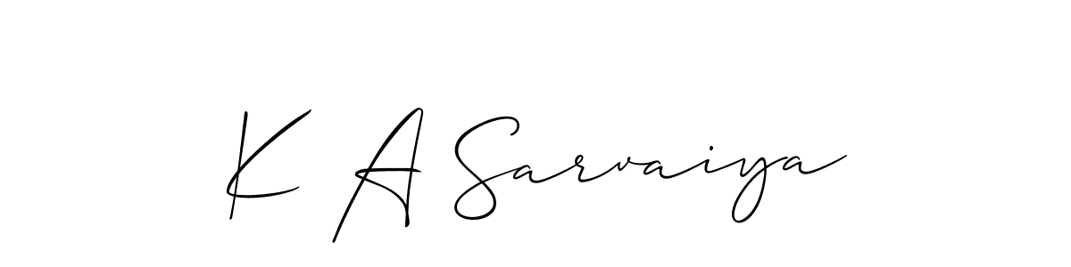 if you are searching for the best signature style for your name K A Sarvaiya. so please give up your signature search. here we have designed multiple signature styles  using Allison_Script. K A Sarvaiya signature style 2 images and pictures png
