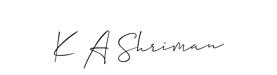 Also You can easily find your signature by using the search form. We will create K A Shriman name handwritten signature images for you free of cost using Allison_Script sign style. K A Shriman signature style 2 images and pictures png