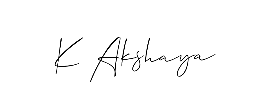 Allison_Script is a professional signature style that is perfect for those who want to add a touch of class to their signature. It is also a great choice for those who want to make their signature more unique. Get K Akshaya name to fancy signature for free. K Akshaya signature style 2 images and pictures png