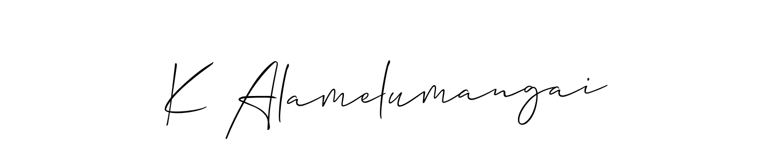 You should practise on your own different ways (Allison_Script) to write your name (K Alamelumangai) in signature. don't let someone else do it for you. K Alamelumangai signature style 2 images and pictures png