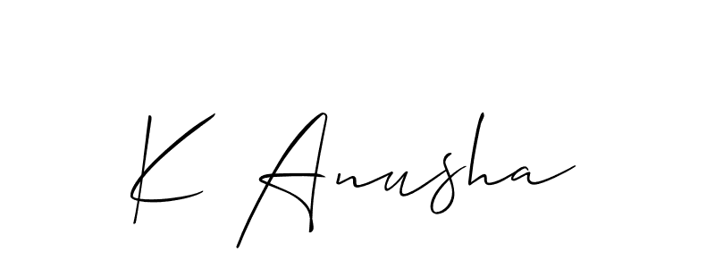 You can use this online signature creator to create a handwritten signature for the name K Anusha. This is the best online autograph maker. K Anusha signature style 2 images and pictures png