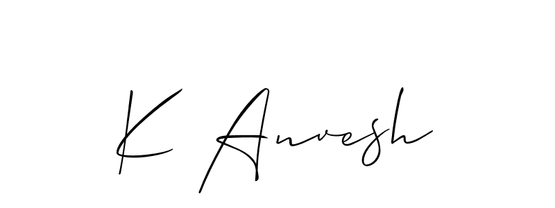 Also You can easily find your signature by using the search form. We will create K Anvesh name handwritten signature images for you free of cost using Allison_Script sign style. K Anvesh signature style 2 images and pictures png