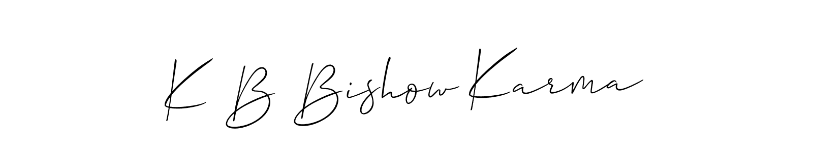 Make a short K B Bishow Karma signature style. Manage your documents anywhere anytime using Allison_Script. Create and add eSignatures, submit forms, share and send files easily. K B Bishow Karma signature style 2 images and pictures png