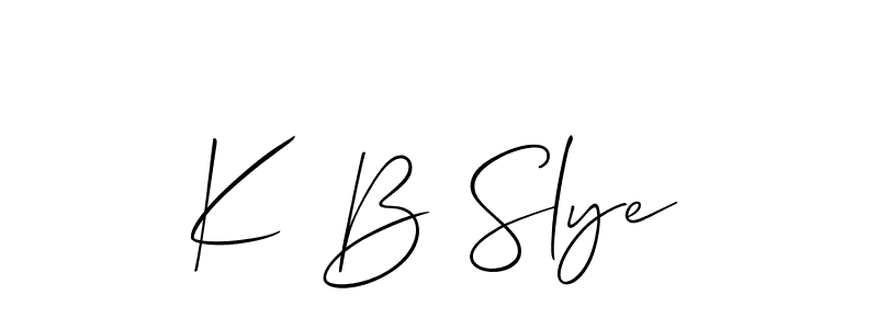 Also You can easily find your signature by using the search form. We will create K B Slye name handwritten signature images for you free of cost using Allison_Script sign style. K B Slye signature style 2 images and pictures png