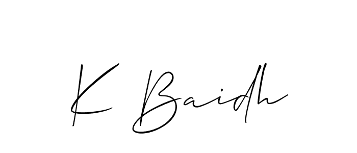 Design your own signature with our free online signature maker. With this signature software, you can create a handwritten (Allison_Script) signature for name K Baidh. K Baidh signature style 2 images and pictures png