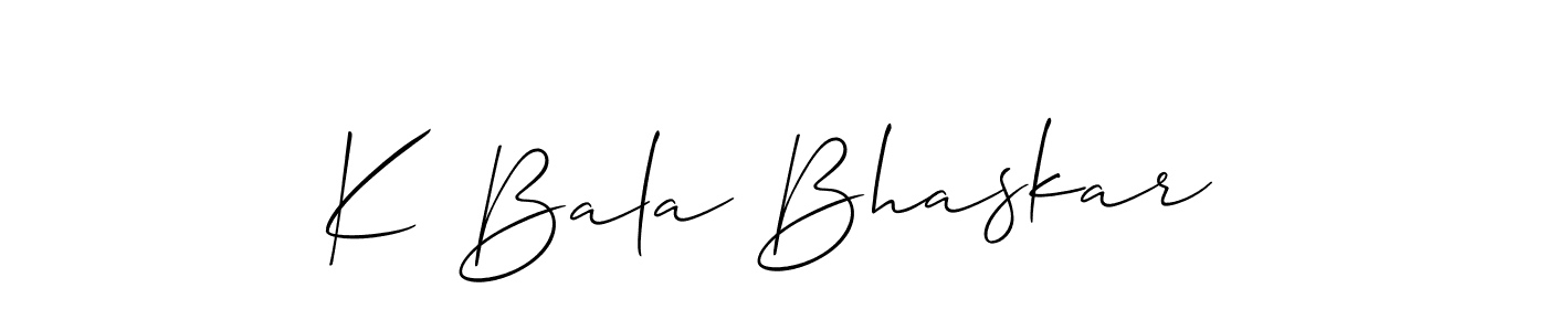 The best way (Allison_Script) to make a short signature is to pick only two or three words in your name. The name K Bala Bhaskar include a total of six letters. For converting this name. K Bala Bhaskar signature style 2 images and pictures png