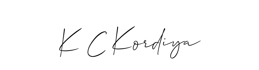 Make a beautiful signature design for name K C Kordiya. With this signature (Allison_Script) style, you can create a handwritten signature for free. K C Kordiya signature style 2 images and pictures png