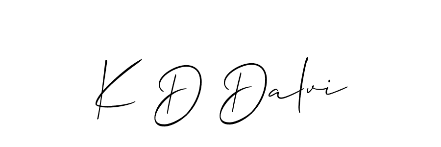 The best way (Allison_Script) to make a short signature is to pick only two or three words in your name. The name K D Dalvi include a total of six letters. For converting this name. K D Dalvi signature style 2 images and pictures png
