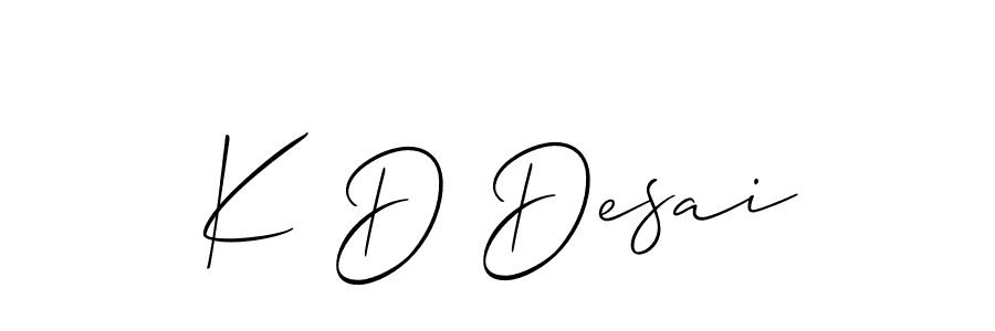 Use a signature maker to create a handwritten signature online. With this signature software, you can design (Allison_Script) your own signature for name K D Desai. K D Desai signature style 2 images and pictures png