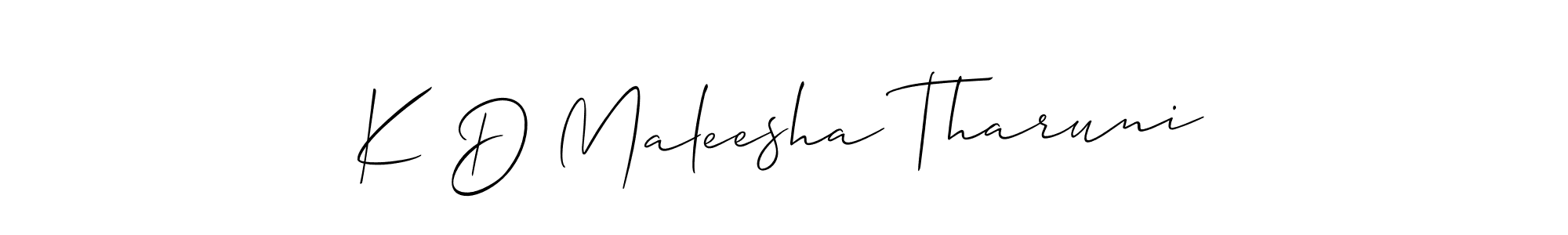 Use a signature maker to create a handwritten signature online. With this signature software, you can design (Allison_Script) your own signature for name K D Maleesha Tharuni. K D Maleesha Tharuni signature style 2 images and pictures png