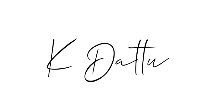 Also You can easily find your signature by using the search form. We will create K Dattu name handwritten signature images for you free of cost using Allison_Script sign style. K Dattu signature style 2 images and pictures png