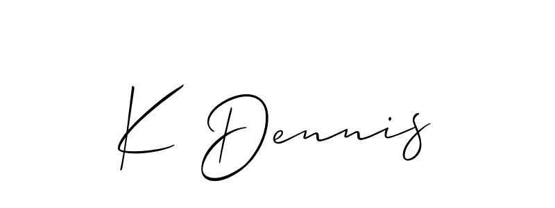 The best way (Allison_Script) to make a short signature is to pick only two or three words in your name. The name K Dennis include a total of six letters. For converting this name. K Dennis signature style 2 images and pictures png