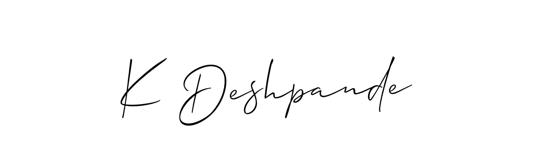 Use a signature maker to create a handwritten signature online. With this signature software, you can design (Allison_Script) your own signature for name K Deshpande. K Deshpande signature style 2 images and pictures png