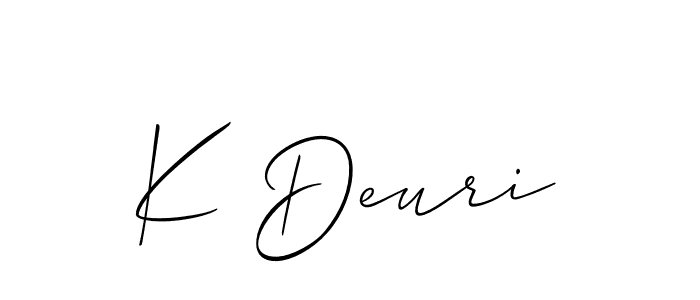 Design your own signature with our free online signature maker. With this signature software, you can create a handwritten (Allison_Script) signature for name K Deuri. K Deuri signature style 2 images and pictures png