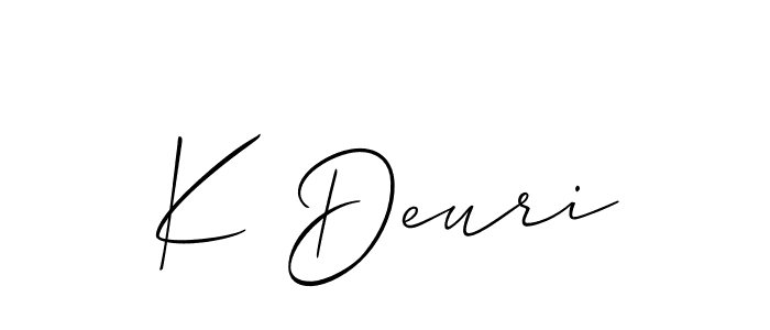 Design your own signature with our free online signature maker. With this signature software, you can create a handwritten (Allison_Script) signature for name K Deuri. K Deuri signature style 2 images and pictures png