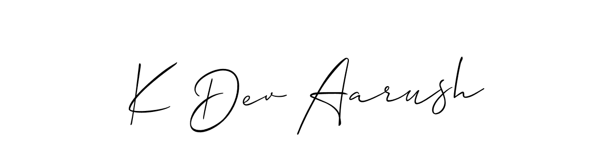 Also we have K Dev Aarush name is the best signature style. Create professional handwritten signature collection using Allison_Script autograph style. K Dev Aarush signature style 2 images and pictures png