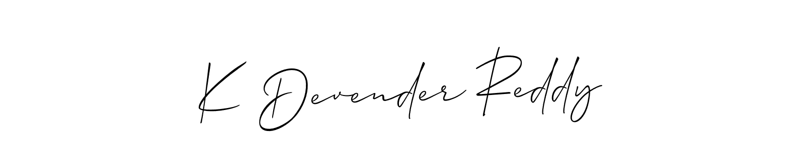 Also You can easily find your signature by using the search form. We will create K Devender Reddy name handwritten signature images for you free of cost using Allison_Script sign style. K Devender Reddy signature style 2 images and pictures png