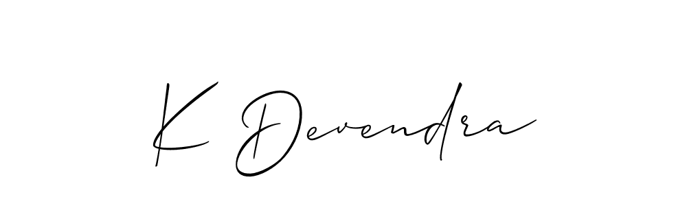 The best way (Allison_Script) to make a short signature is to pick only two or three words in your name. The name K Devendra include a total of six letters. For converting this name. K Devendra signature style 2 images and pictures png
