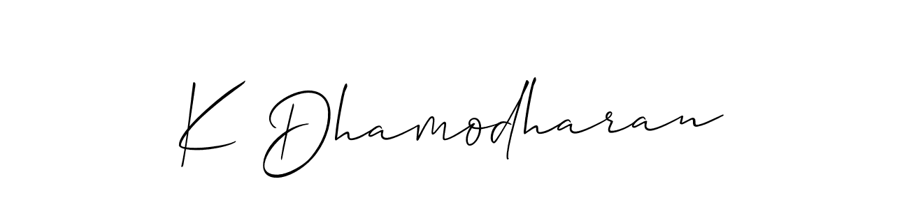 Use a signature maker to create a handwritten signature online. With this signature software, you can design (Allison_Script) your own signature for name K Dhamodharan. K Dhamodharan signature style 2 images and pictures png