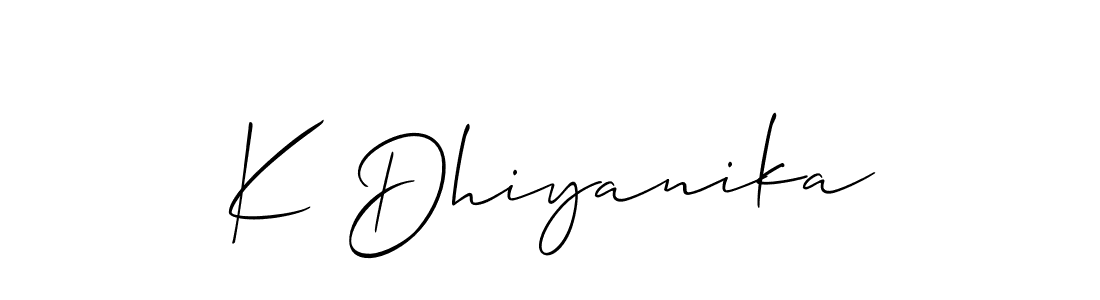 How to make K Dhiyanika name signature. Use Allison_Script style for creating short signs online. This is the latest handwritten sign. K Dhiyanika signature style 2 images and pictures png
