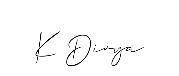 You should practise on your own different ways (Allison_Script) to write your name (K Divya) in signature. don't let someone else do it for you. K Divya signature style 2 images and pictures png