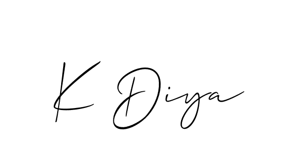if you are searching for the best signature style for your name K Diya. so please give up your signature search. here we have designed multiple signature styles  using Allison_Script. K Diya signature style 2 images and pictures png