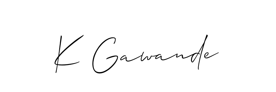 The best way (Allison_Script) to make a short signature is to pick only two or three words in your name. The name K Gawande include a total of six letters. For converting this name. K Gawande signature style 2 images and pictures png