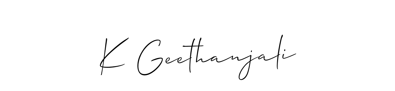 Allison_Script is a professional signature style that is perfect for those who want to add a touch of class to their signature. It is also a great choice for those who want to make their signature more unique. Get K Geethanjali name to fancy signature for free. K Geethanjali signature style 2 images and pictures png