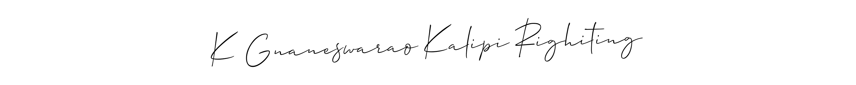The best way (Allison_Script) to make a short signature is to pick only two or three words in your name. The name K Gnaneswarao Kalipi Righiting include a total of six letters. For converting this name. K Gnaneswarao Kalipi Righiting signature style 2 images and pictures png