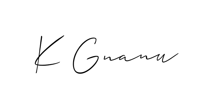 How to make K Gnanu name signature. Use Allison_Script style for creating short signs online. This is the latest handwritten sign. K Gnanu signature style 2 images and pictures png