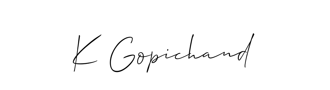 The best way (Allison_Script) to make a short signature is to pick only two or three words in your name. The name K Gopichand include a total of six letters. For converting this name. K Gopichand signature style 2 images and pictures png