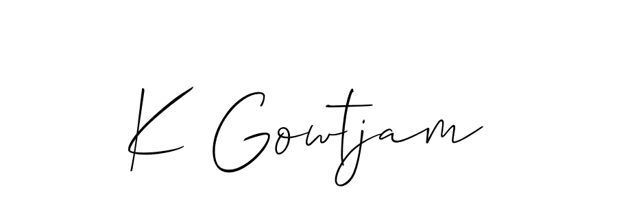 Also we have K Gowtjam name is the best signature style. Create professional handwritten signature collection using Allison_Script autograph style. K Gowtjam signature style 2 images and pictures png