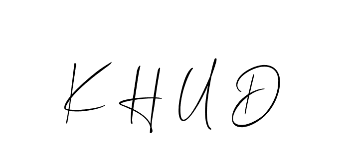 The best way (Allison_Script) to make a short signature is to pick only two or three words in your name. The name K H U D include a total of six letters. For converting this name. K H U D signature style 2 images and pictures png