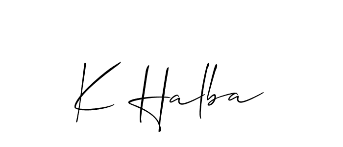 Also You can easily find your signature by using the search form. We will create K Halba name handwritten signature images for you free of cost using Allison_Script sign style. K Halba signature style 2 images and pictures png