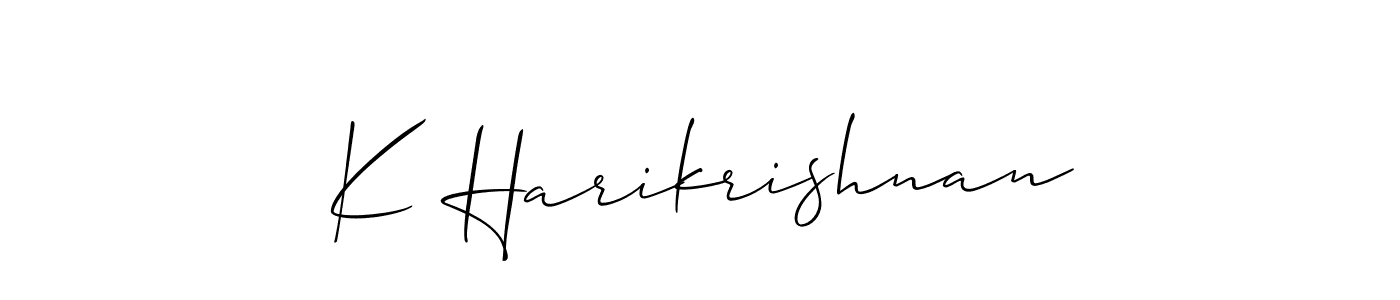 Use a signature maker to create a handwritten signature online. With this signature software, you can design (Allison_Script) your own signature for name K Harikrishnan. K Harikrishnan signature style 2 images and pictures png