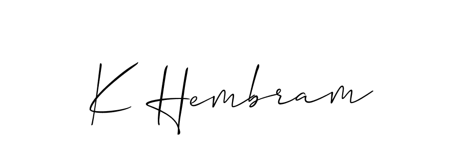 Also we have K Hembram name is the best signature style. Create professional handwritten signature collection using Allison_Script autograph style. K Hembram signature style 2 images and pictures png