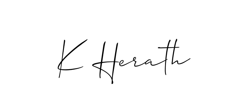 The best way (Allison_Script) to make a short signature is to pick only two or three words in your name. The name K Herath include a total of six letters. For converting this name. K Herath signature style 2 images and pictures png