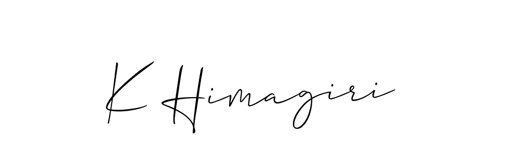 The best way (Allison_Script) to make a short signature is to pick only two or three words in your name. The name K Himagiri include a total of six letters. For converting this name. K Himagiri signature style 2 images and pictures png