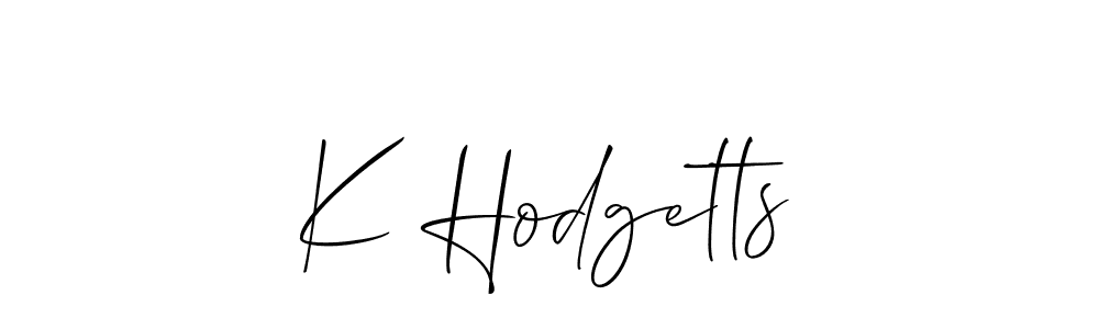 The best way (Allison_Script) to make a short signature is to pick only two or three words in your name. The name K Hodgetts include a total of six letters. For converting this name. K Hodgetts signature style 2 images and pictures png