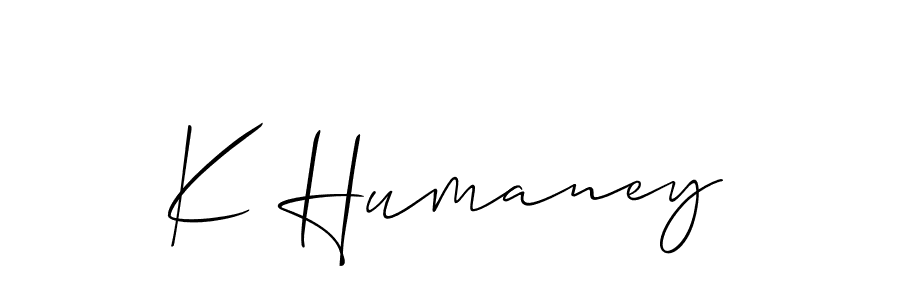 You should practise on your own different ways (Allison_Script) to write your name (K Humaney) in signature. don't let someone else do it for you. K Humaney signature style 2 images and pictures png