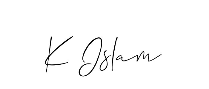 The best way (Allison_Script) to make a short signature is to pick only two or three words in your name. The name K Islam include a total of six letters. For converting this name. K Islam signature style 2 images and pictures png