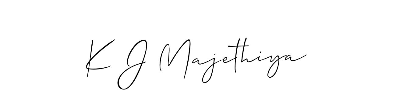 How to make K J Majethiya name signature. Use Allison_Script style for creating short signs online. This is the latest handwritten sign. K J Majethiya signature style 2 images and pictures png