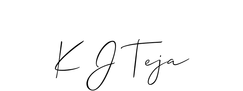 The best way (Allison_Script) to make a short signature is to pick only two or three words in your name. The name K J Teja include a total of six letters. For converting this name. K J Teja signature style 2 images and pictures png