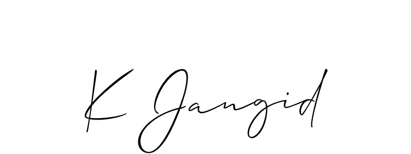 Design your own signature with our free online signature maker. With this signature software, you can create a handwritten (Allison_Script) signature for name K Jangid. K Jangid signature style 2 images and pictures png