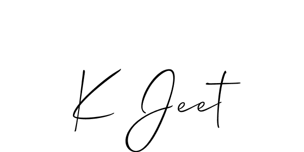 The best way (Allison_Script) to make a short signature is to pick only two or three words in your name. The name K Jeet include a total of six letters. For converting this name. K Jeet signature style 2 images and pictures png