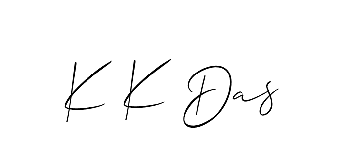 The best way (Allison_Script) to make a short signature is to pick only two or three words in your name. The name K K Das include a total of six letters. For converting this name. K K Das signature style 2 images and pictures png