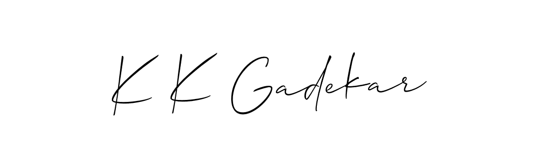 The best way (Allison_Script) to make a short signature is to pick only two or three words in your name. The name K K Gadekar include a total of six letters. For converting this name. K K Gadekar signature style 2 images and pictures png